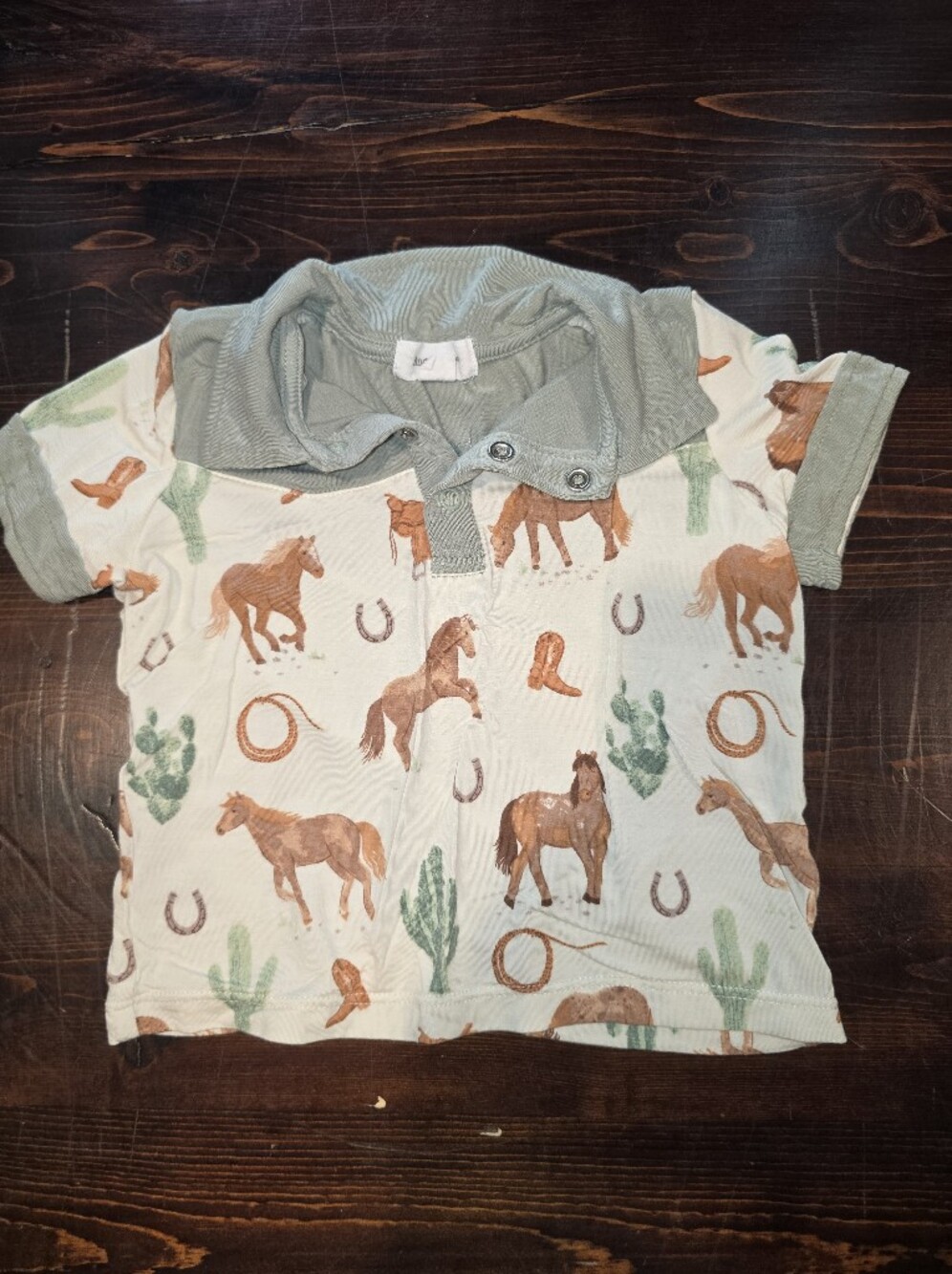 Angel Dear Western Horse & Cactus Bamboo Viscose Polo Shirt | Size 6-12 Months
